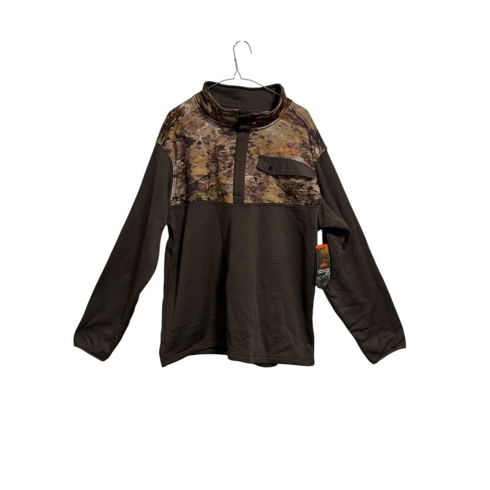 Habit Fleece Pullover Men XL Turkish Coffee Camo High Prairie Quarter Snap Shirt